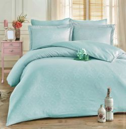 Постільна білизна Жакард MENTHOL DAMASK сатин MERISET - Сімейний на резинці