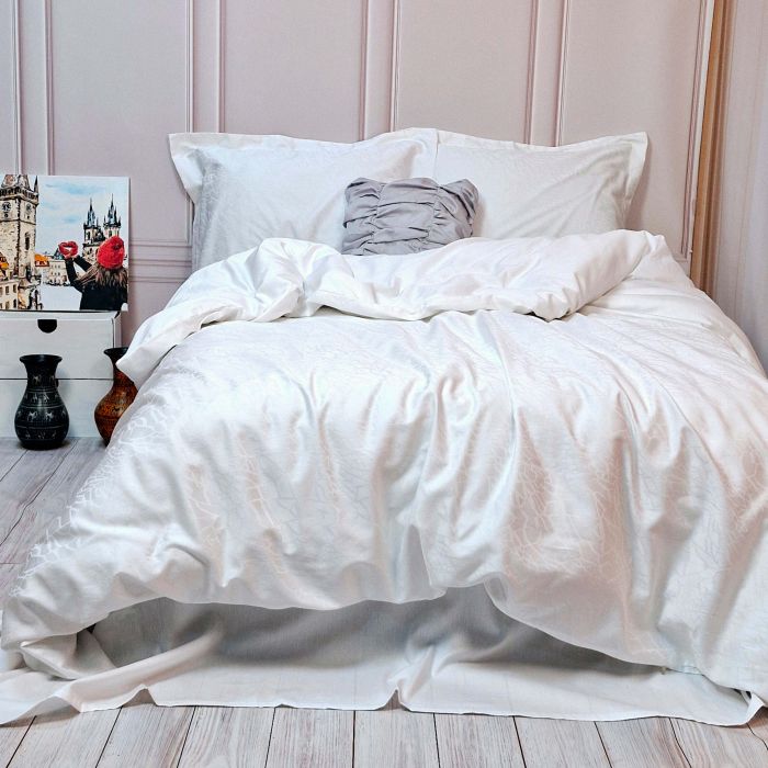 Постільна білизна Жакард WHITE ELEGANT сатин MERISET - Сімейний на резинці