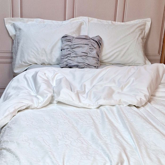 Постільна білизна Жакард WHITE ELEGANT сатин MERISET - Сімейний на резинці
