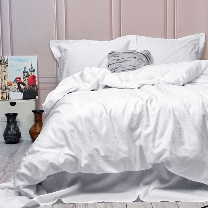Постільна білизна Жакард WHITE ELEGANT сатин MERISET - Сімейний на резинці