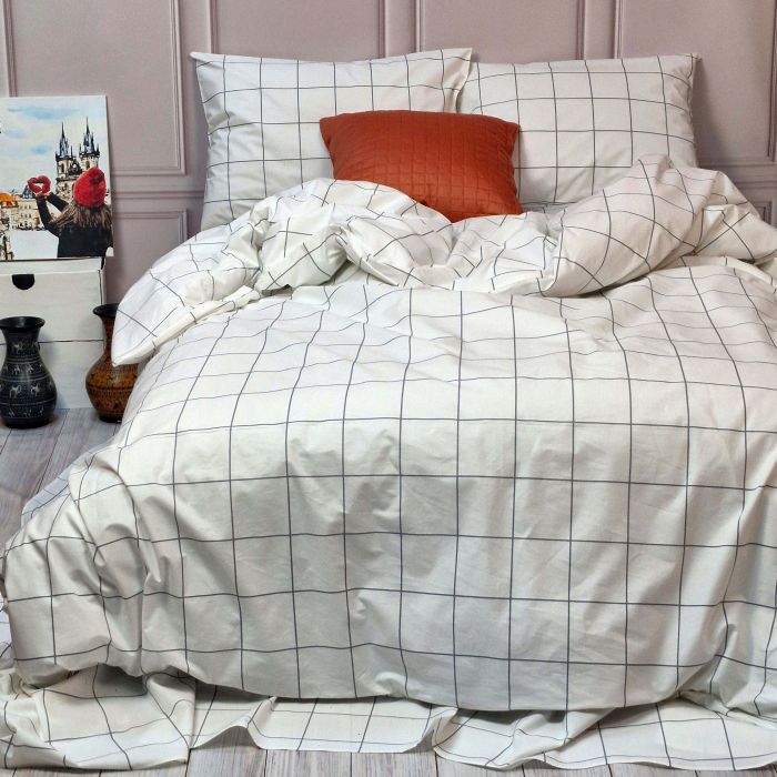 Постільна білизна Тартан білий ранфорс MERISET - Сімейний на резинці