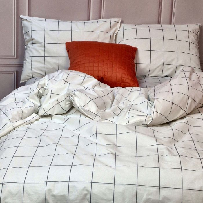 Постільна білизна Тартан білий ранфорс MERISET - Сімейний на резинці