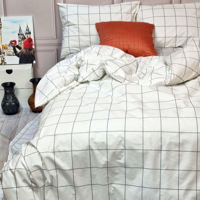 Постільна білизна Тартан білий ранфорс MERISET - Сімейний на резинці