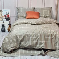 Постільна білизна Тартан бежевий ранфорс MERISET - Сімейний на резинці