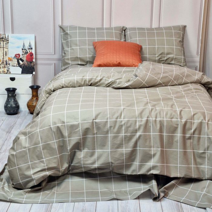 Постільна білизна Тартан бежевий ранфорс MERISET - Сімейний на резинці