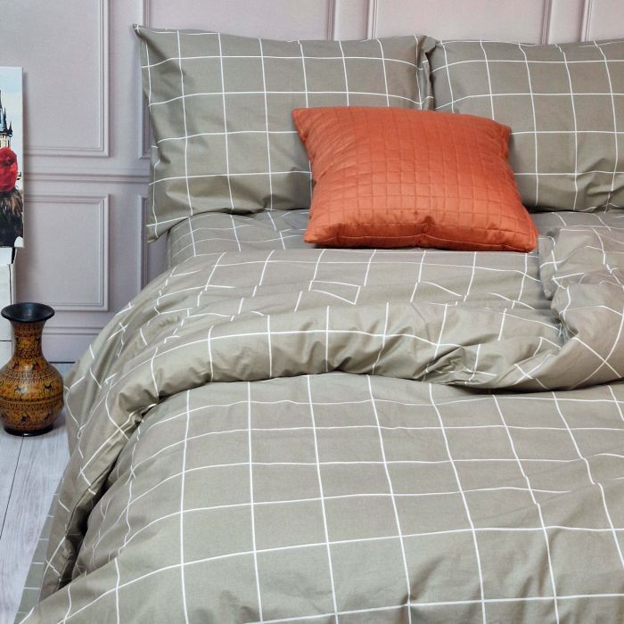 Постільна білизна Тартан бежевий ранфорс MERISET - Сімейний на резинці