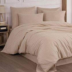 Постільна білизна Бежевий страйп Бязь Люкс MERISET - Сімейний на резинці