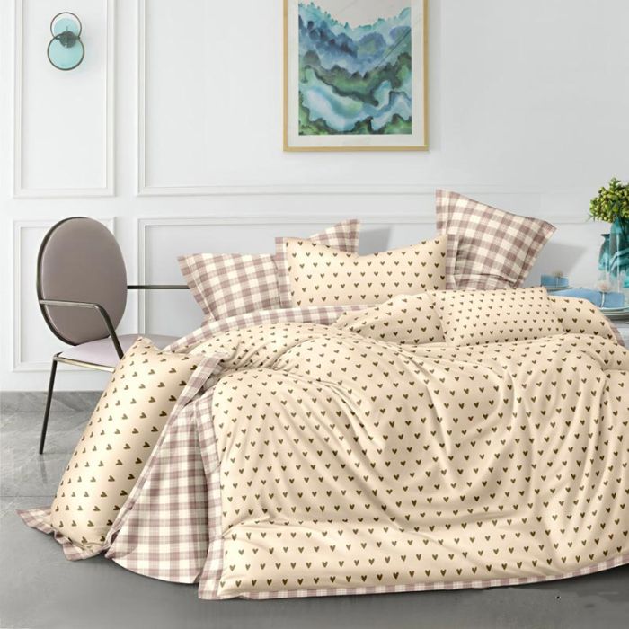 Постільна білизна Сатин Картаті сердечка MERISET - Сімейний на резинці