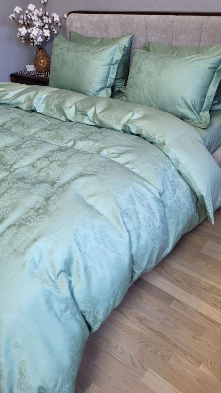 Сатин JACQUARD, PAISLEY GREEN (Полуторний)