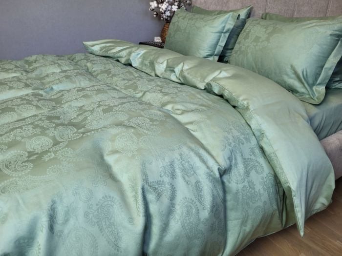 Сатин JACQUARD, PAISLEY GREEN (Полуторний)