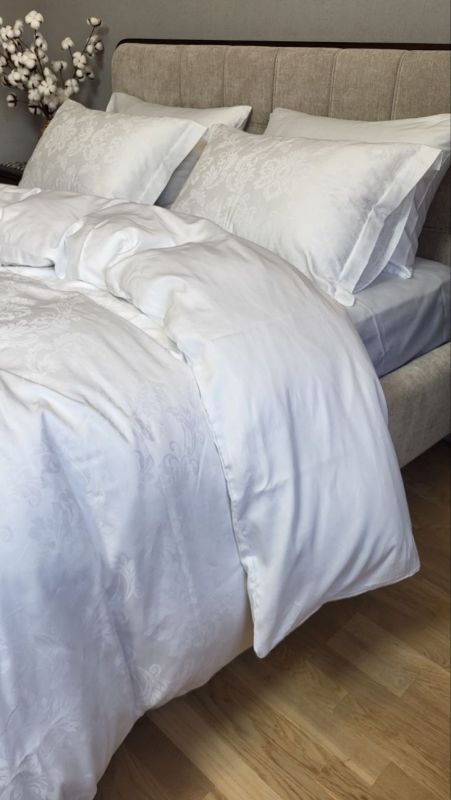 Сатин JACQUARD, TIARA WHITE (Полуторний)