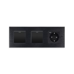 Выключатель универсальный 2-клавишный (1-1) с розеткой USB A+C 20 Вт, заземление, WALLPAD черный, алюминий