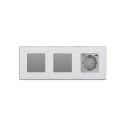 Перекрестный выключатель 2-клавишный (1-1) с розеткой USB A+C 20 Вт, заземление, WALLPAD, серый, алюминий