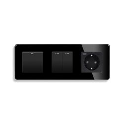 Выключатель универсальный 3-клавишный (1-2) с розеткой с USB A+C 20 Вт, заземление, ELIOS, чёрное стекло