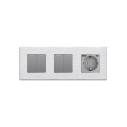 Выключатель универсальный 4-клавишный (2-2) с розеткой USB A+C 20 Вт, заземление, WALLPAD серый, алюминий