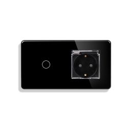 Сенсорный выключатель ELIOS с розеткой IP44 крышка черный 16А 230В с заземлением шторки стекло