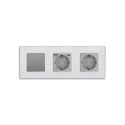Выключатель универсальный с розеткой и розеткой с USB A+C 20 Вт, заземление, WALLPAD серый алюминий
