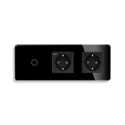 Сенсорный выключатель с розеткой и розеткой USB A+C 20Вт, с заземлением ELIOS 16А 230В черный стекло