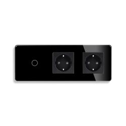 Сенсорный проходной/перекрестный выключатель с 2 розетками ELIOS черный стекло