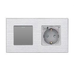 Перекрестный выключатель с розеткой крышка IP44 WALLPAD серый алюминий, 16А 230В, с заземлением