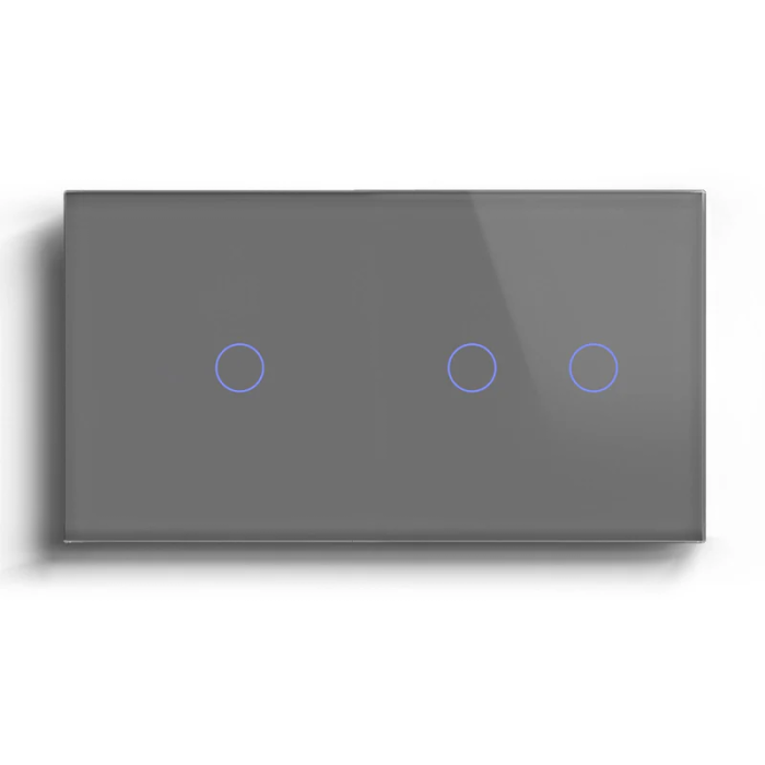 Сенсорный проходной выключатель LUXION 3 клавиши (1-2) серый стекло