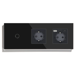 Сенсорный выключатель с розеткой и розеткой USB A+C 20Вт, с заземлением LUXION 16А 230В черный стекло