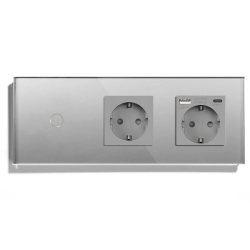 Сенсорный выключатель с розеткой и розеткой USB A+C 20Вт, с заземлением LUXION 16А 230В серый стекло