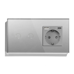 Сенсорный двойной выключатель LUXION с USB A+C 20Вт серый 16 А 230 В с заземлением шторки стекло