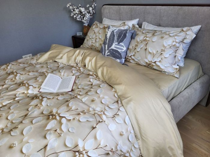 Сатин PREMIUM, LEAVES (Полуторний)