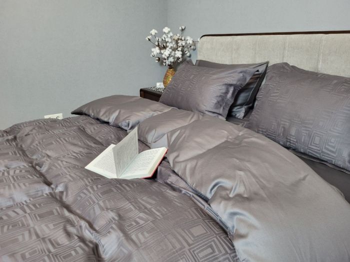 Сатин JACQUARD, SQUARE DARK GREY (Полуторний)