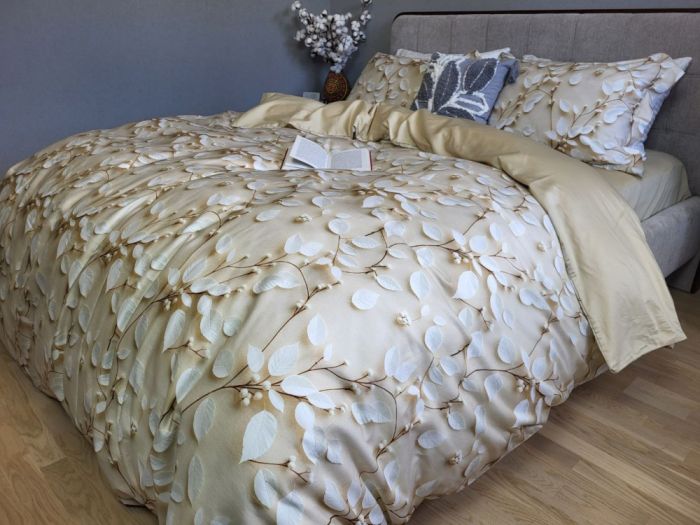 Сатин PREMIUM, LEAVES (Полуторний)