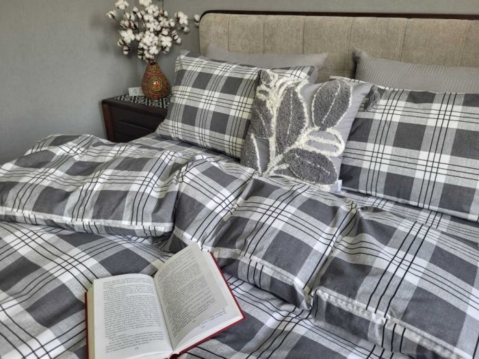 Шотландка сірий, бязь PREMIUM нав 50*70см (Полуторний)