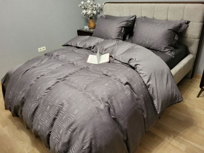 Сатин JACQUARD, SQUARE DARK GREY (Полуторний)