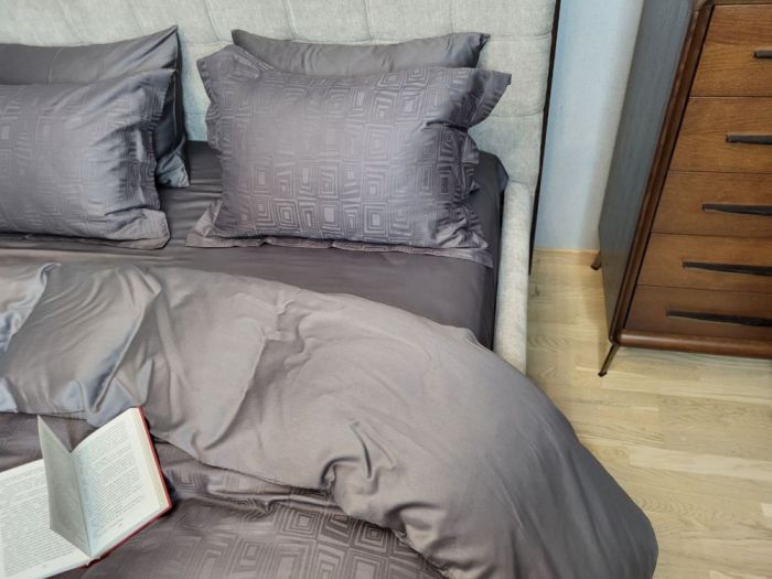 Сатин JACQUARD, SQUARE DARK GREY (Полуторний)