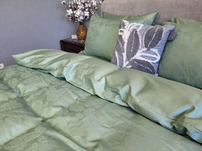 Сатин JACQUARD, PAISLEY GREEN (Полуторний)