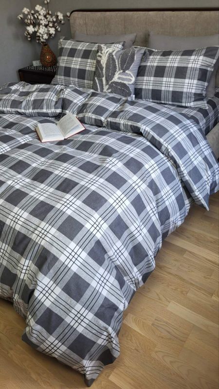 Шотландка сірий, бязь PREMIUM нав 50*70см (Полуторний)