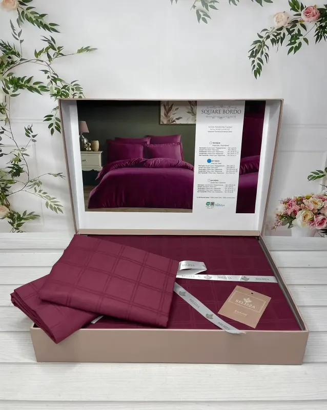 Двоспальний Євро комплект Belizza Square Bordo Жаккард