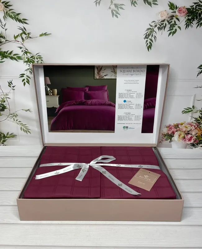 Двоспальний Євро комплект Belizza Square Bordo Жаккард
