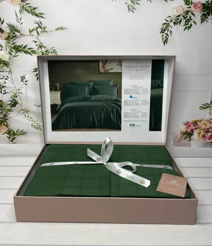 Двоспальний Євро комплект Belizza Square Green Жаккард