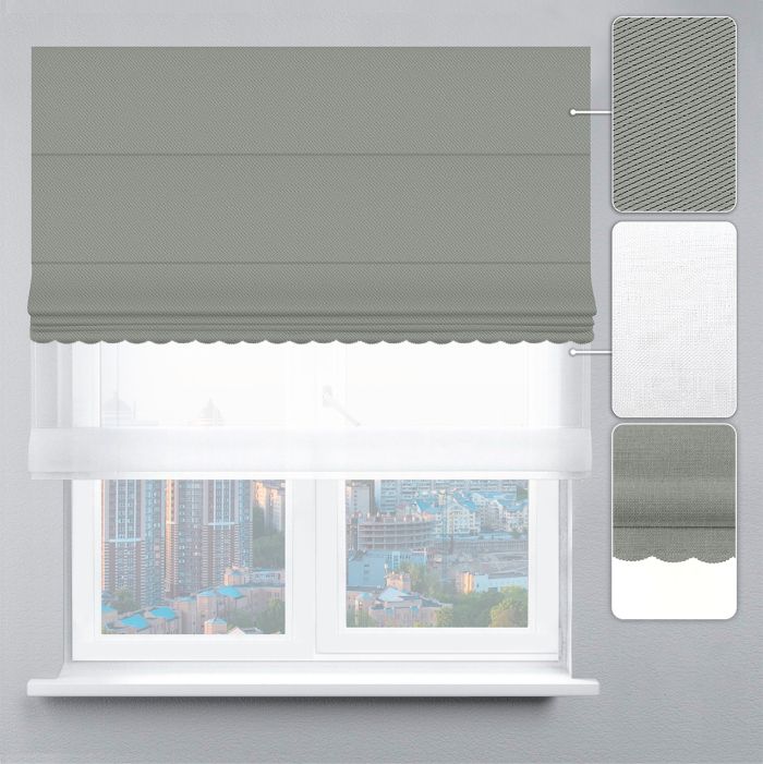 Римська штора День-Ніч Тюль/Блекаут Перфект із ланцюжковим карнизом з ажуром оливковий