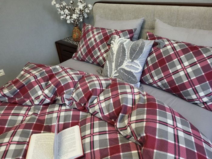 Крафт бордо/сіра гавань, Turkish flannel (Полуторний)