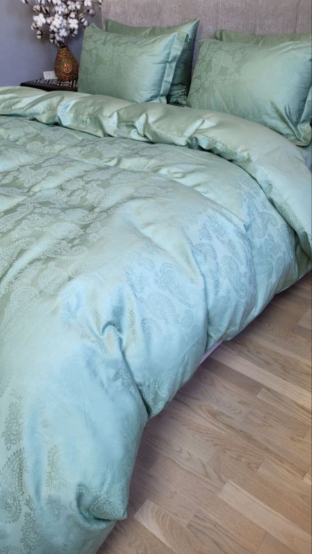 Сатин JACQUARD, PAISLEY GREEN (Полуторний)