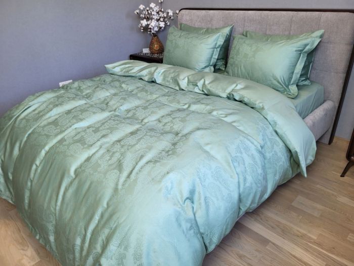 Сатин JACQUARD, PAISLEY GREEN (Полуторний)