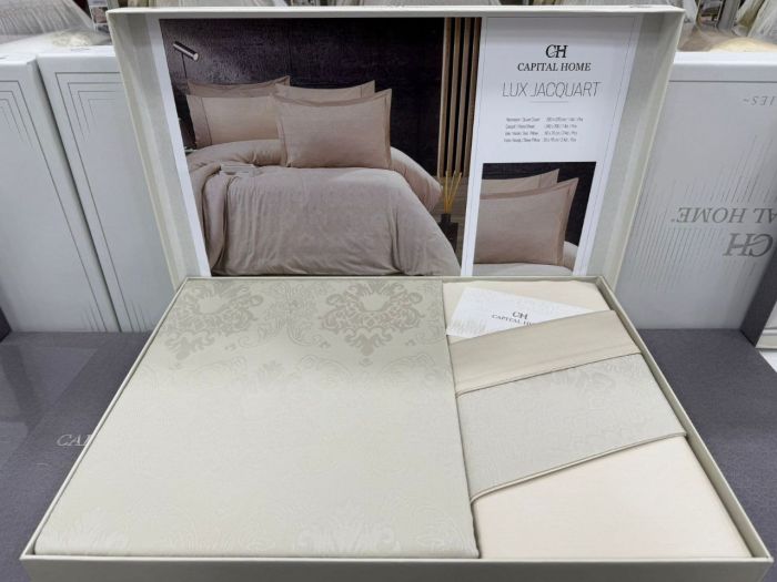 Двоспальний Євро комплект Capital Home Beige Жаккард люкс