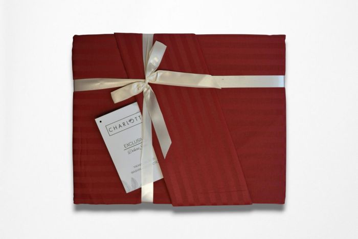 Двоспальний Євро комплект Charlotte Bordo Сатин-Stripe / простирадло на резинці 180x200см