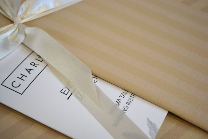 Двоспальний Євро комплект Charlotte Cappucino Сатин-Stripe / простирадло на резинці 180x200см