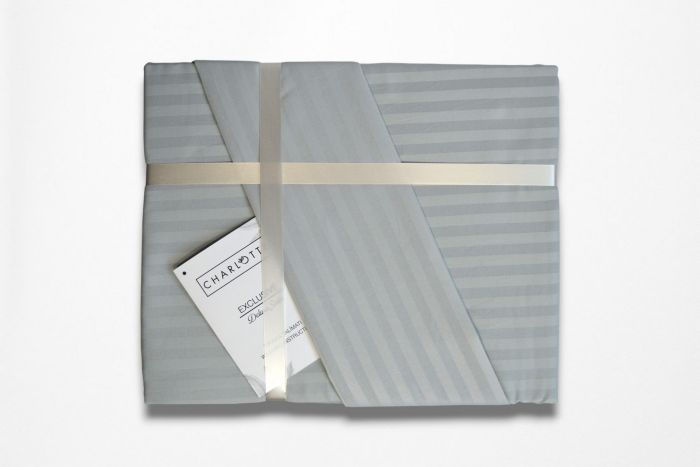 Двоспальний Євро комплект Charlotte Silver Сатин-Stripe / простирадло на резинці 180x200см