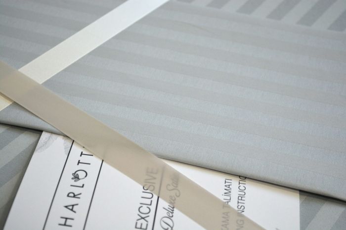 Двоспальний Євро комплект Charlotte Silver Сатин-Stripe / простирадло на резинці 180x200см