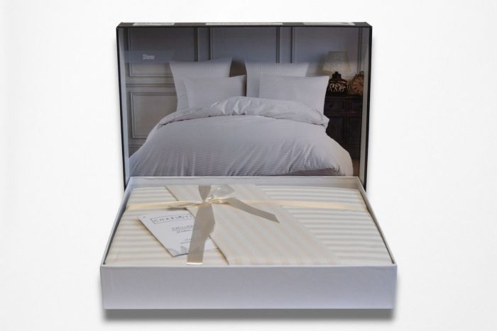 Двоспальний Євро комплект Charlotte Stone Сатин-Stripe / простирадло на резинці 180x200см