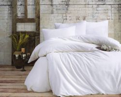 Двоспальний Євро комплект Charlotte Beyaz Сатин-Stripe / простирадло на резинці 180x200см